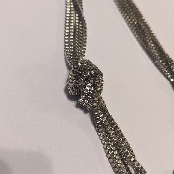 Long knotted chains necklace - silver tone box chain - Picture 3 of 16